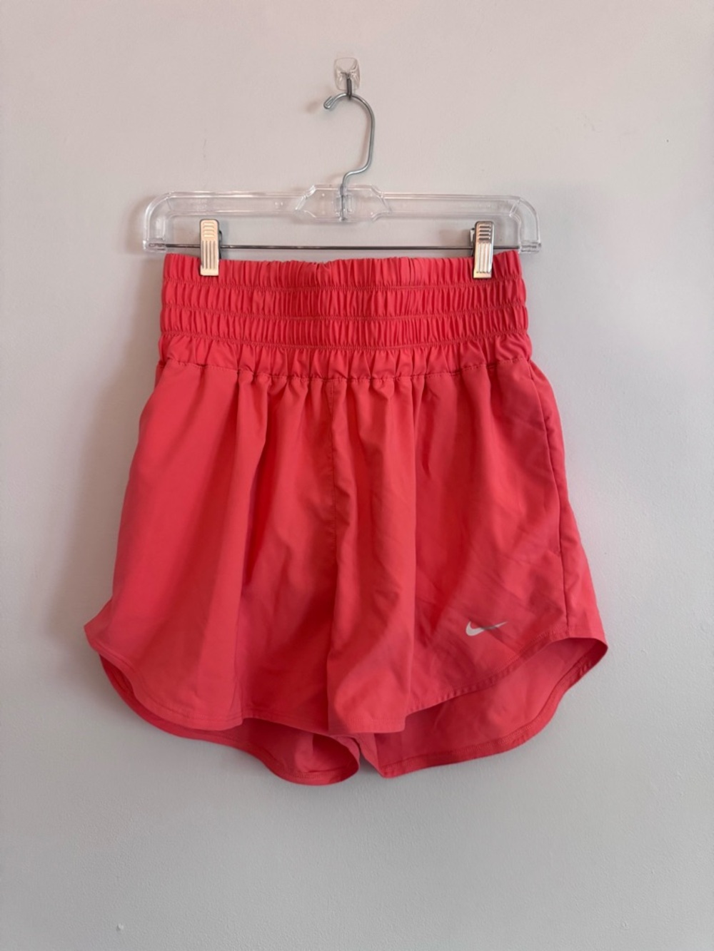 Nike Women's Coral Pink Ultra High Waisted 3” Running Shorts brief lined